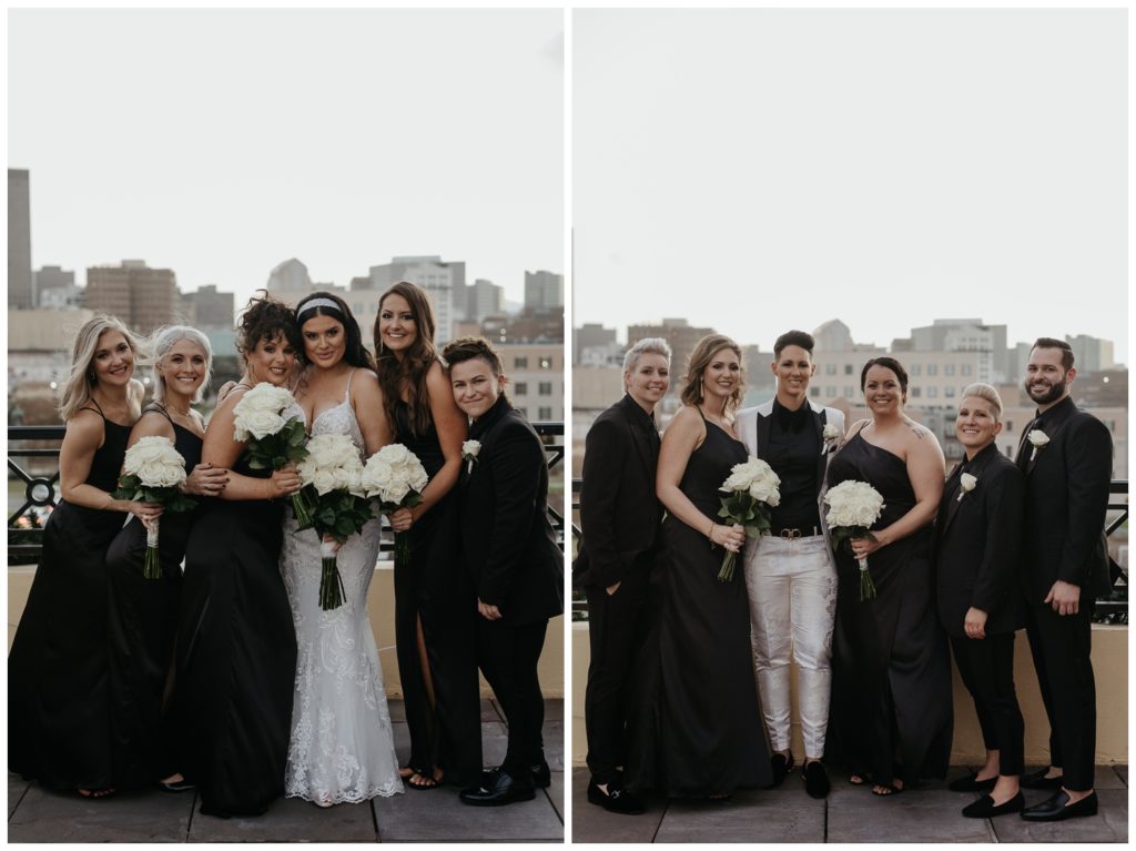 The wedding party wears black