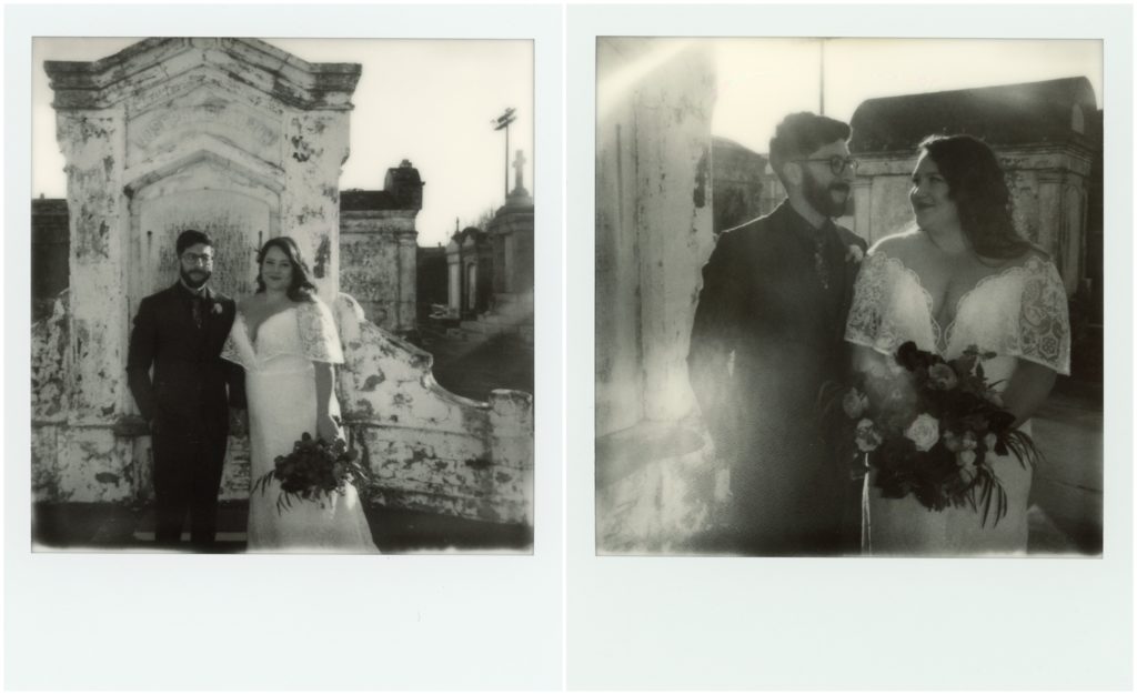 black and white Polaroid wedding photos