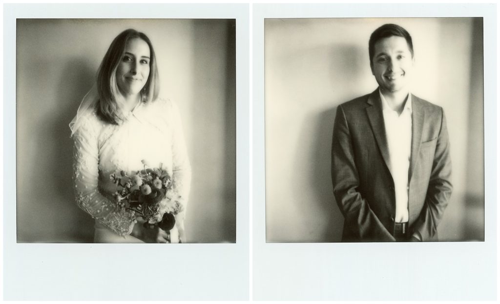 bride and groom polaroid portraits