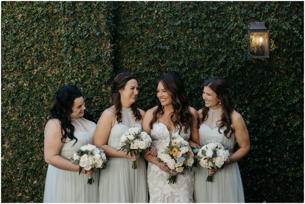 bride and bridesmaids for wedding on weekday