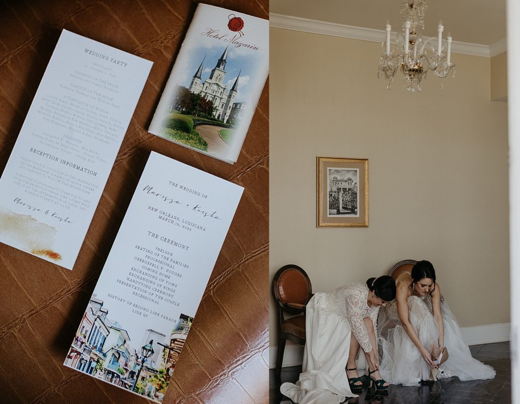 Wedding programs include illustrations for a French Quarter wedding.
