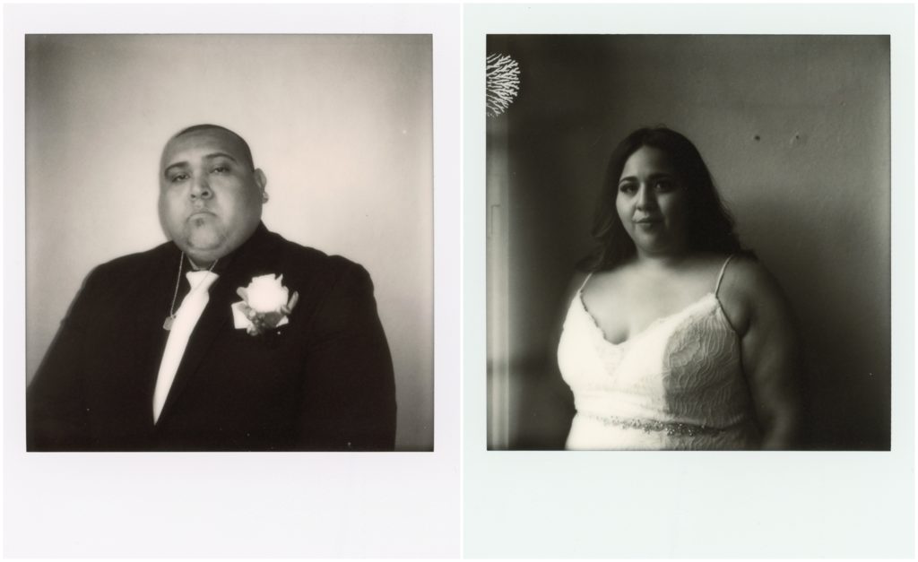 A bride and groom pose for individual portraits.