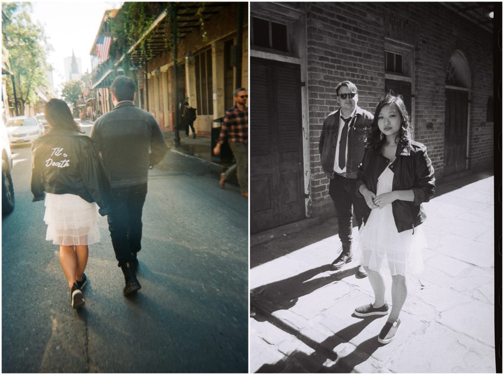 Nathaniel and Theresa explore French Quarter streets after their New Orleans courthouse wedding.